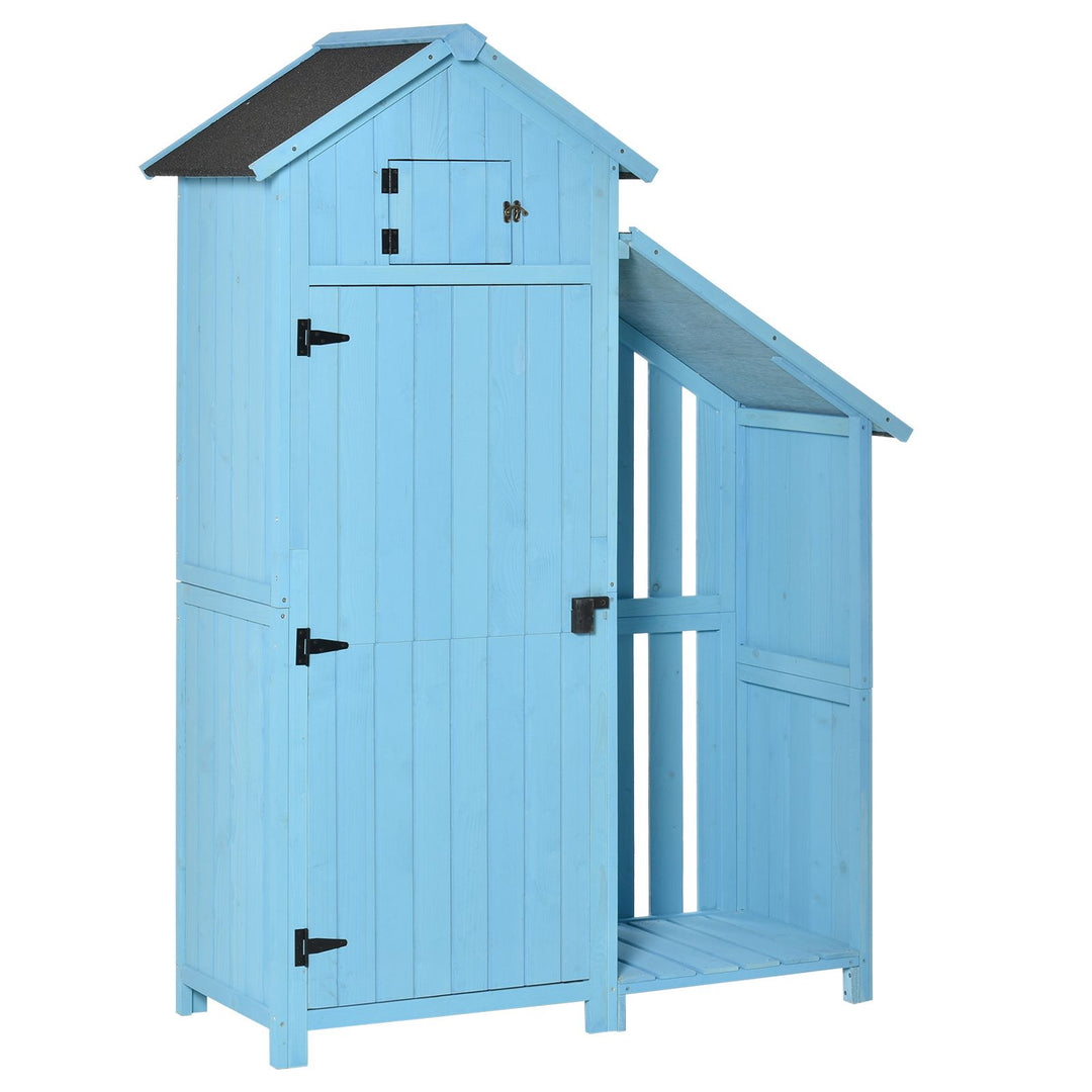 MCL Wooden Shed, Garden Storage Cabinet with Log Store, Waterproof Asphalt Roof and Lockable Door, Narrow Tool Organizer, 130 x 55 x 180 cm