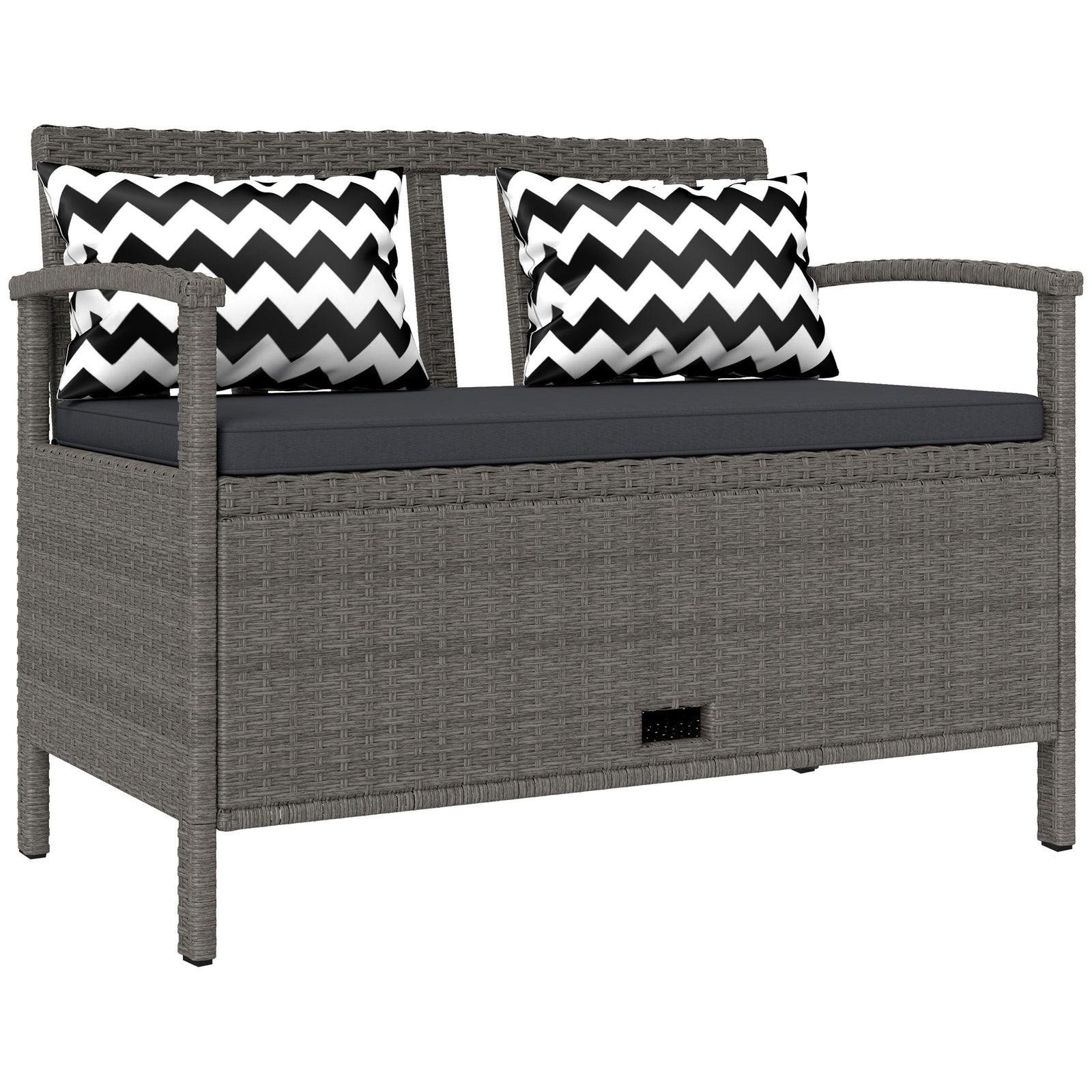 160L Storage Two-Seater Rattan Bench - Grey