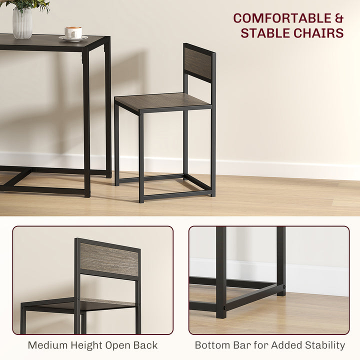 Dining Table and Chairs Set 2, Dining Room Sets, Rectangular Space Saving Table and 2 Chairs for Compact Kitchens, Steel Frame, Grey Wood-Effect