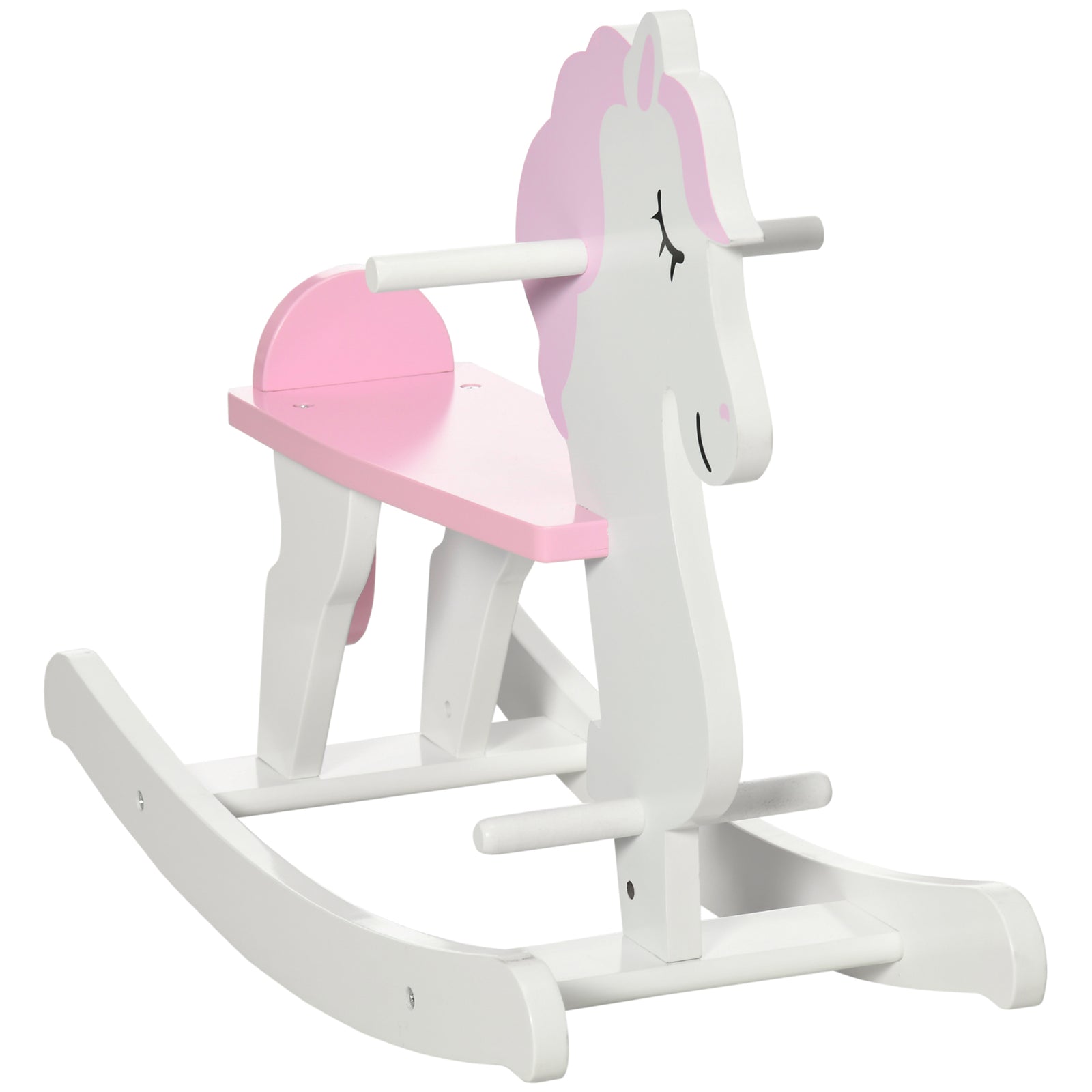 Kids Rocking Horse, with Handlebar, Foot Pedal - Pink