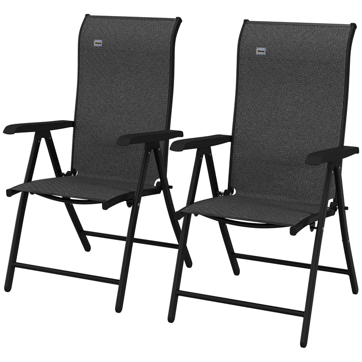 Outsunny Set of 2 Outdoor Wicker Folding Chairs, Patio PE Rattan Dining Armrests Chair set with 7 Levels Adjustable Backrest, for Camping | Aosom UK