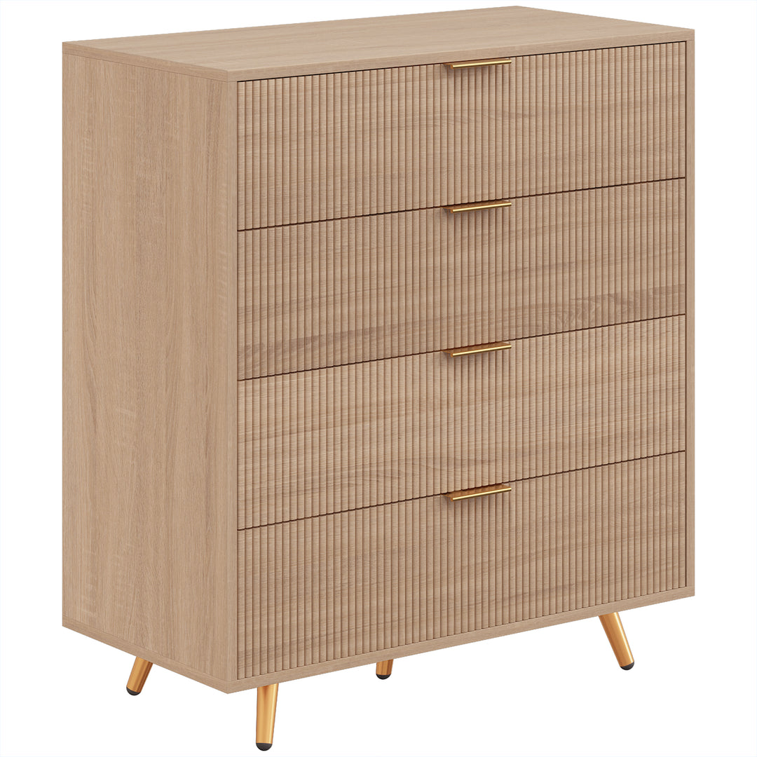 Elegant Four-Drawer Bedside Table - Natural wood finish