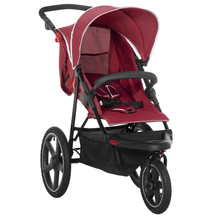 HOMCOM Foldable Tri-Wheeler Pushchair with Sun Canopy and Storage Basket, Lightweight and Compact, Red | Aosom UK