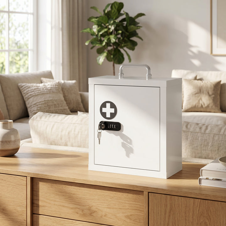 Wall Mount Medicine Cabinet with Combination and Key Lock, 2 Tier Stai