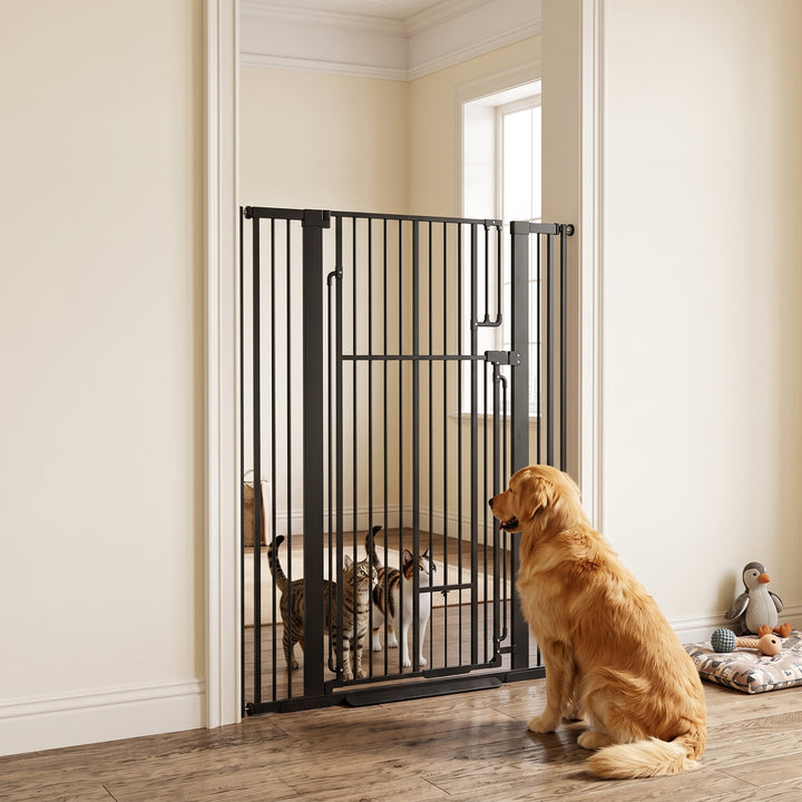 135cm Extra Tall Dog Gate with Cat Door, Fits Openings 81-108 cm Press