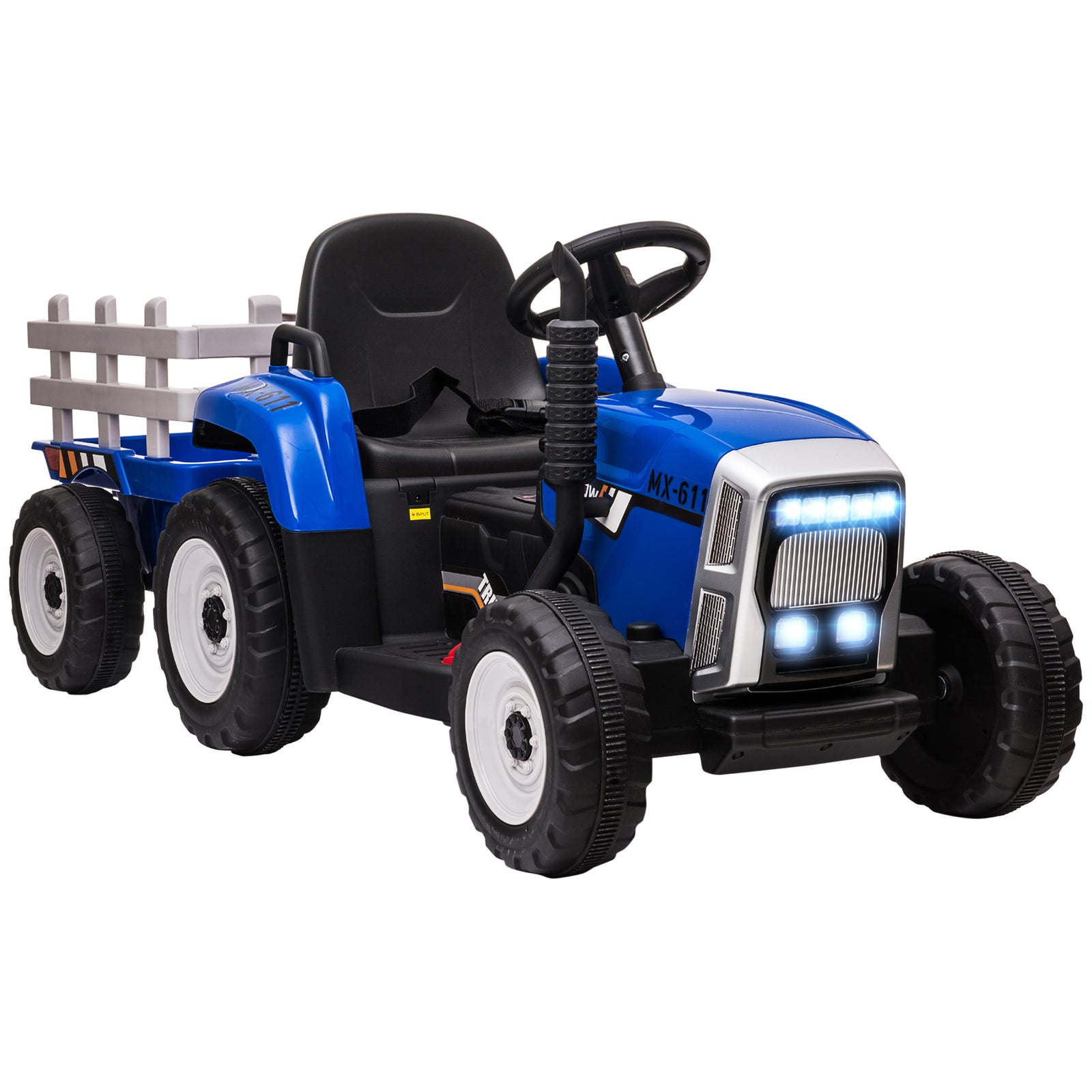 Ride On Tractor, Battery Powered Electric Car, with Detachable Trailer, Remote Control, Music - Blue