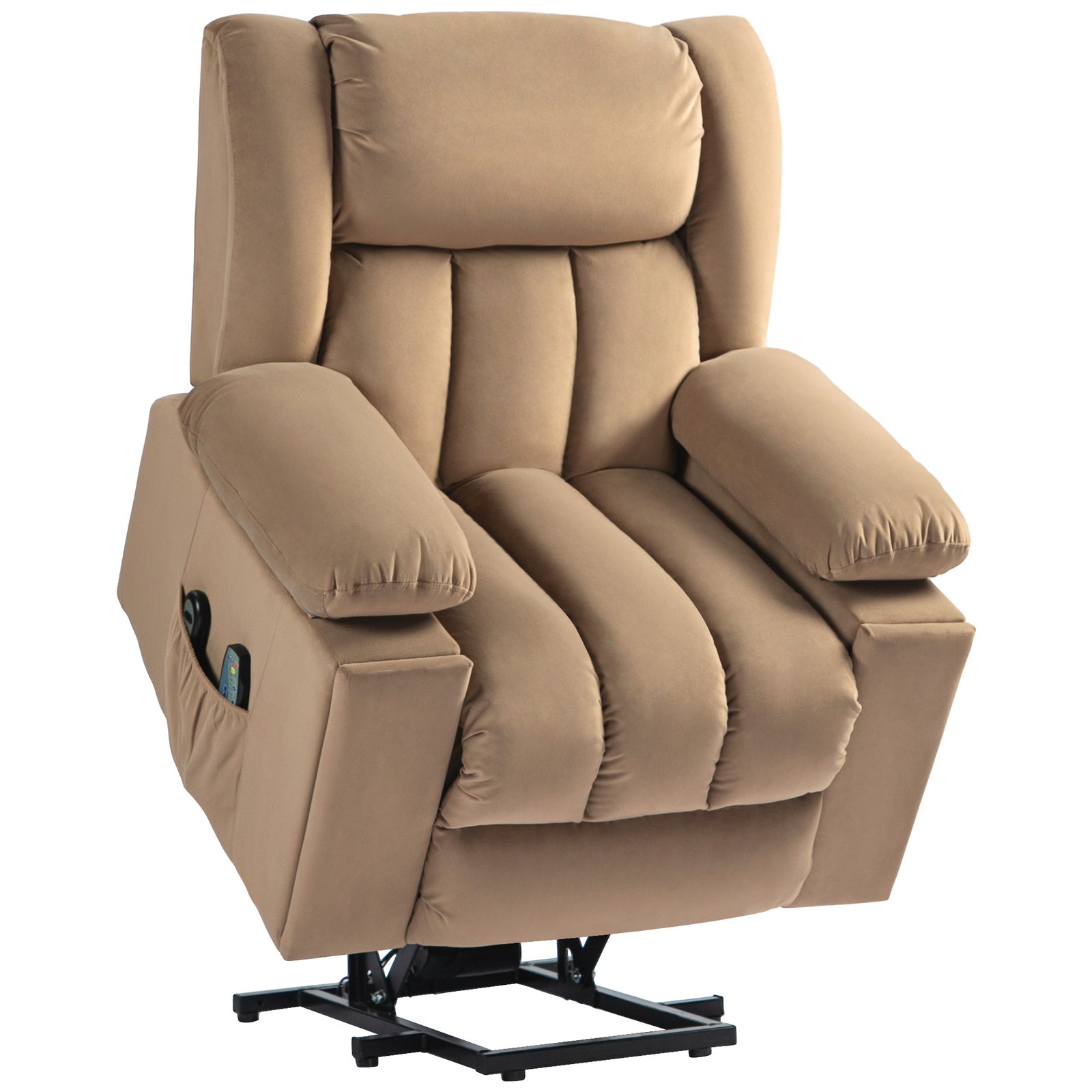 Velvet-Feel Electric Riser, Recliner and Massage Armchair - Light Brown