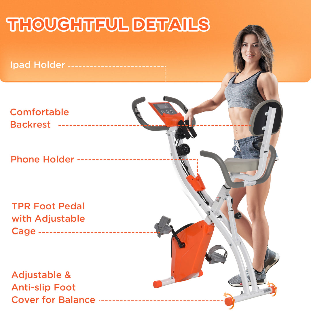 MCL 2-in-1 Folding Exercise Bike with 8-Level Magnetic Resistance, Arm Resistance Band, Pulse Sensor, Orange