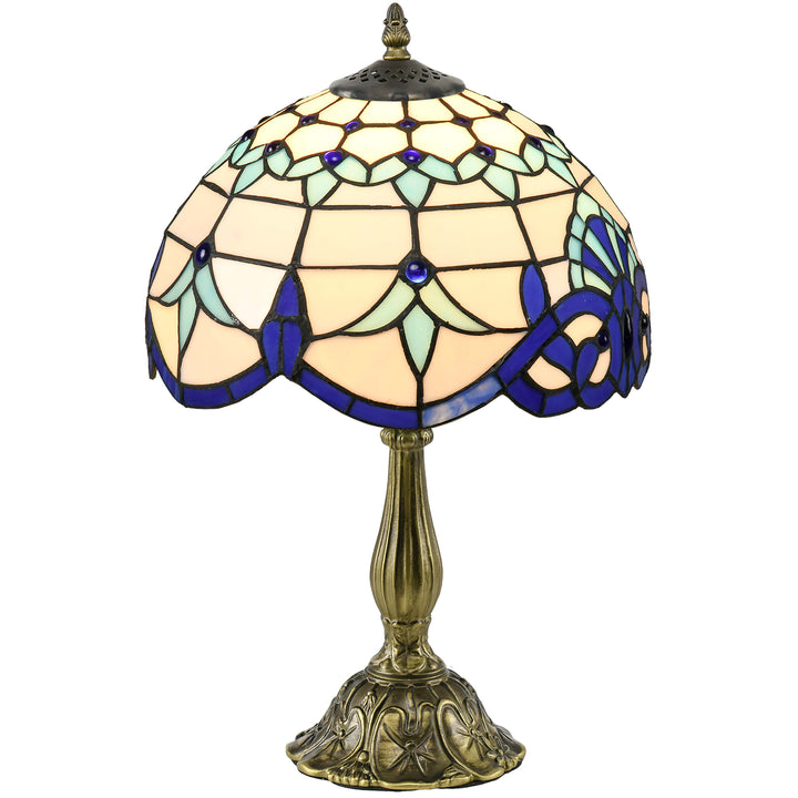 HOMCOM Stained Glass Bedroom Table Lamp, Handmade Antique Bedside Light for Bedroom, Living Room, Home, Decorative Night Light, Blue | Aosom UK