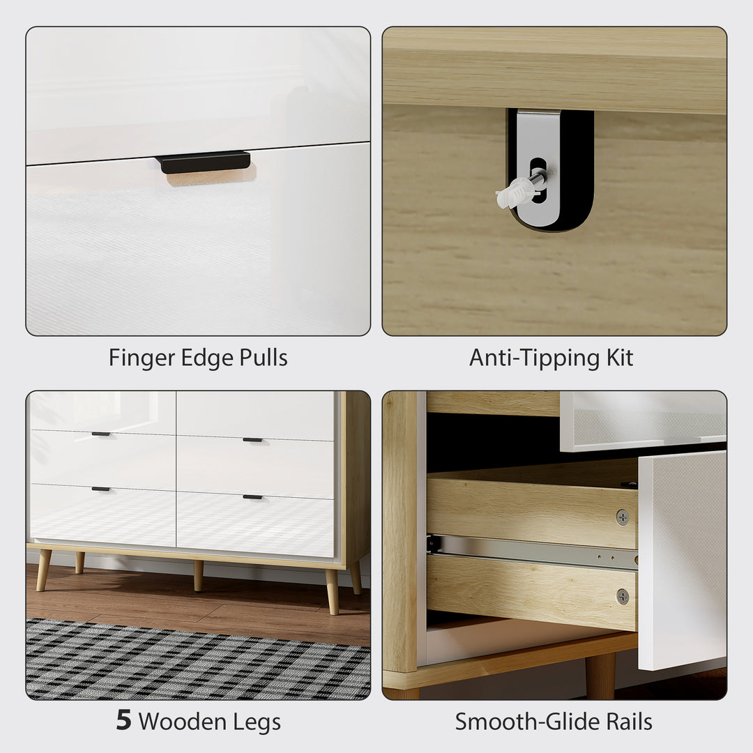 Storage Cabinet, Chest of Drawers with 6 Drawers and 5 Legs for Bedroo