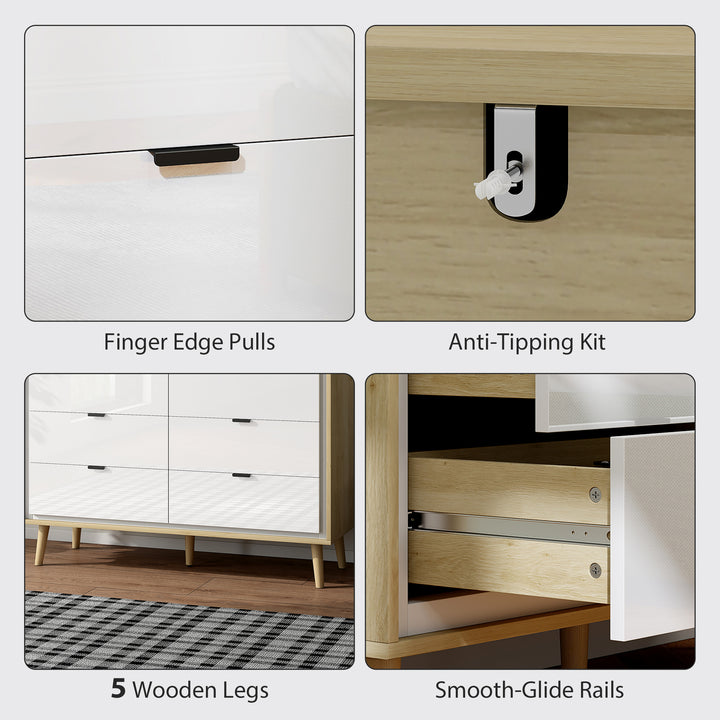Storage Cabinet, Chest of Drawers with 6 Drawers and 5 Legs for Bedroo