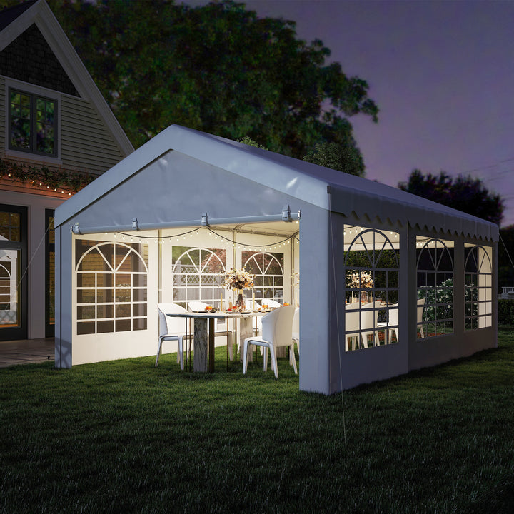 6m x 4m Heavy Duty Garden Gazebo, Galvanised Marquee Party Tent with Removable Sides and Windows for Parties, Wedding and Events, White