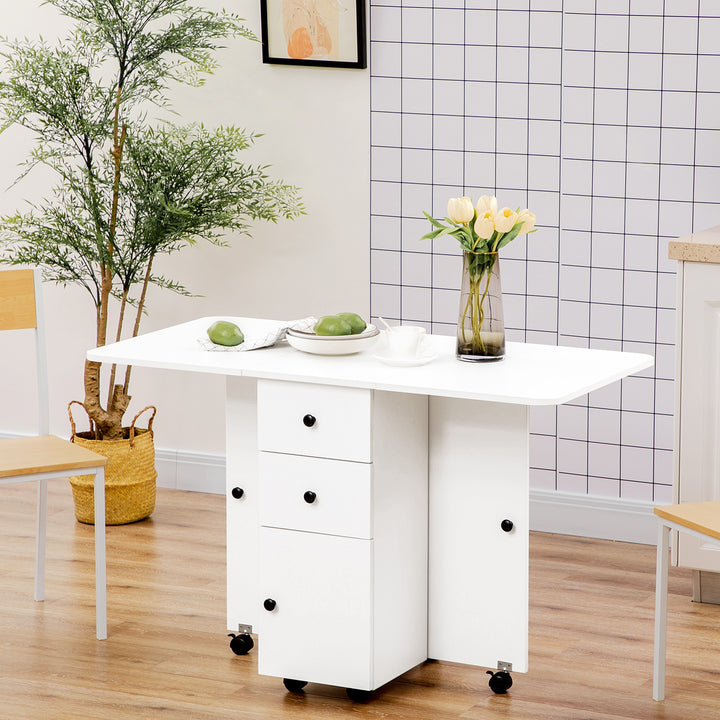 Multi-Storage Six-Person Drop Leaf Dining Table - White