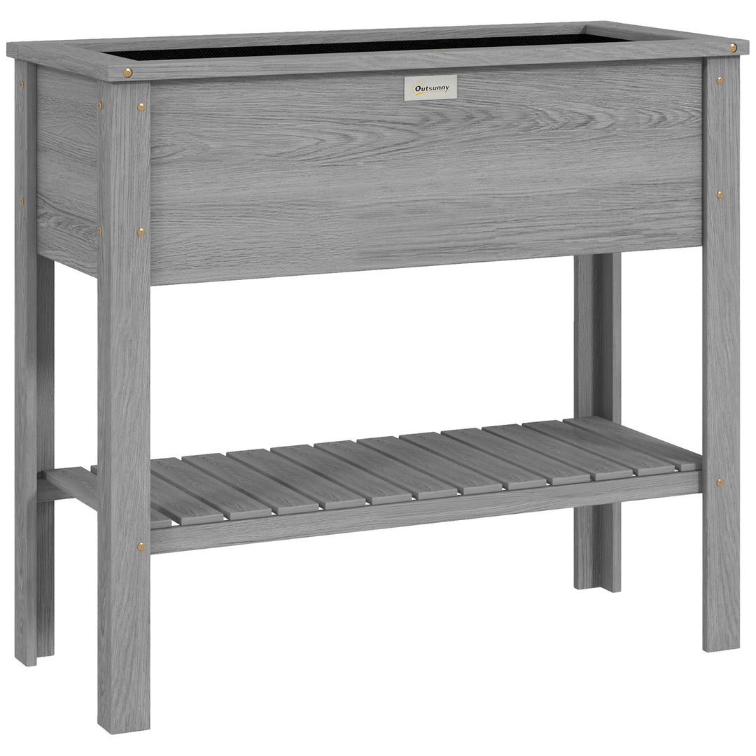 Wooden Raised Garden Bed, Elevated Planter Box with Storage Shelf and 