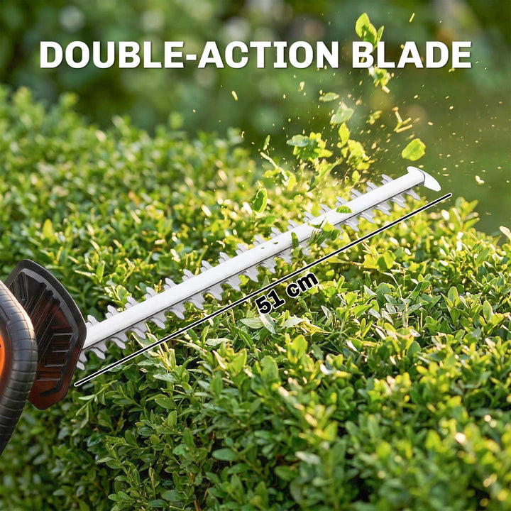 20" Cordless Hedge Trimmer, 18V Electric Hedge Cutter with 51cm Dual A