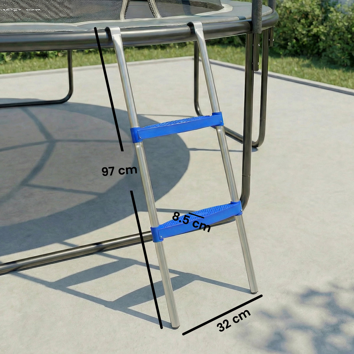 Trampoline Ladder, 2-Steps with Horizontal Wide Steps, Universal Hook,