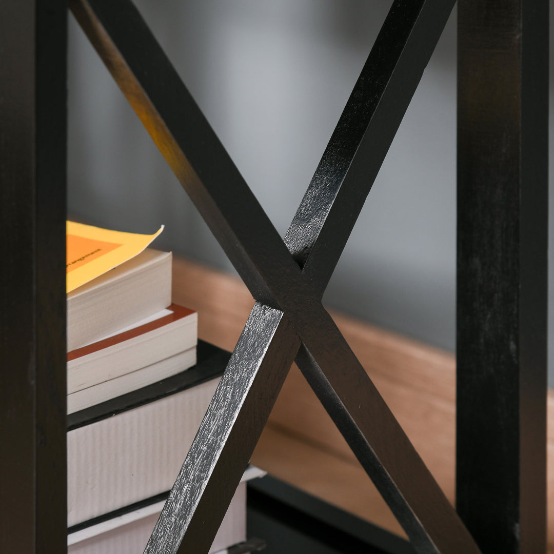 End Table, Sofa Side Table with Drawer X Bar Bottom Storage Shelf, Nightstand Bedside Table for Bedroom or Living Room Black