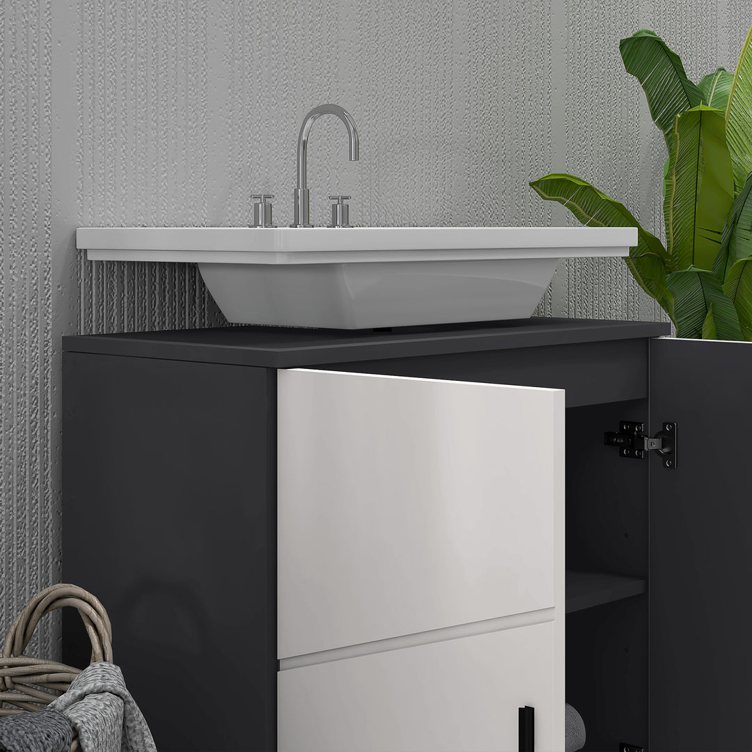 Under Sink Bathroom Cabinet, Bathroom Vanity Unit, Basin Storage Cupboard with Double Doors and Shelf, 10W x 20Dcm "U" Cut-Out, Light Grey