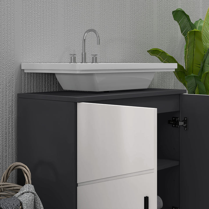 Under Sink Bathroom Cabinet, Bathroom Vanity Unit, Basin Storage Cupboard with Double Doors and Shelf, 10W x 20Dcm "U" Cut-Out, Light Grey