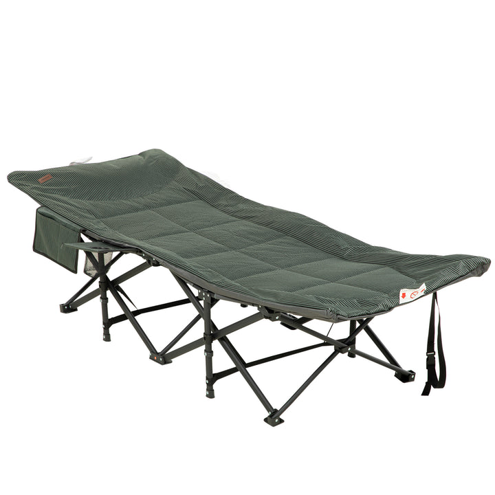 Foldable Camp Bed, Padded Patio Camping Bed with Carry Bag, Magazine Bag and Cup Holder for Outdoor, Garden, Grey