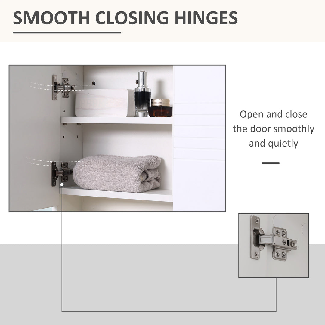 Bathroom Mirror Cabinet Wall-Mounted Storage w/ Double Door Adjustable Shelf - White