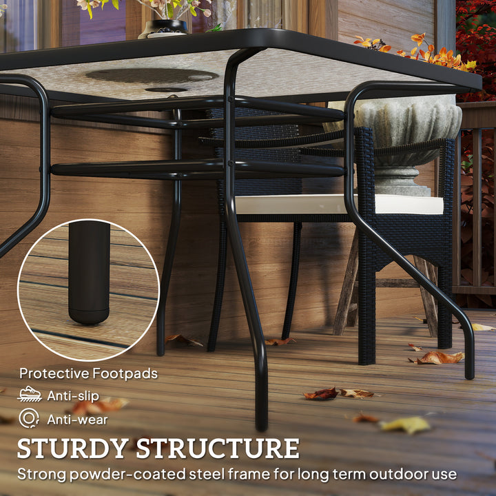 Square Garden Dining Table with Tempered Glass Top & Umbrella Hole, 100 x 100 cm