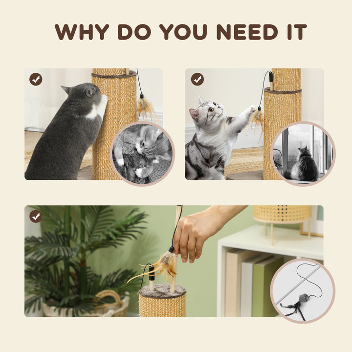 78cm 2-in-1 Cat Scratching Post with 3 Toy Feathers, Brown