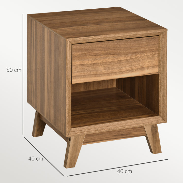 MCL Modern Bedside Table Nightstand, Living Room End Table, Side Table with Drawer and Shelf, Walnut Brown