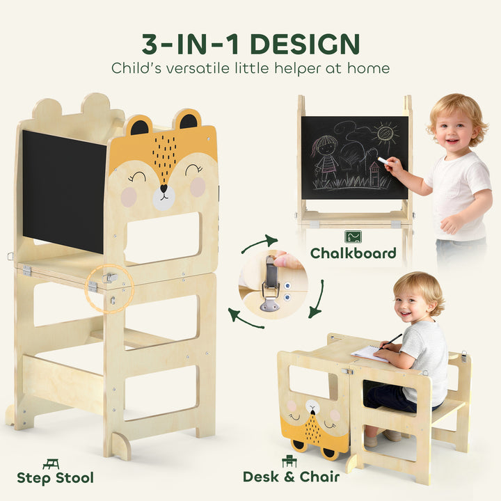 Toddler Step Stool, Standing Tower with Chalkboard, 3-in-1 Fox-Shaped - view 4