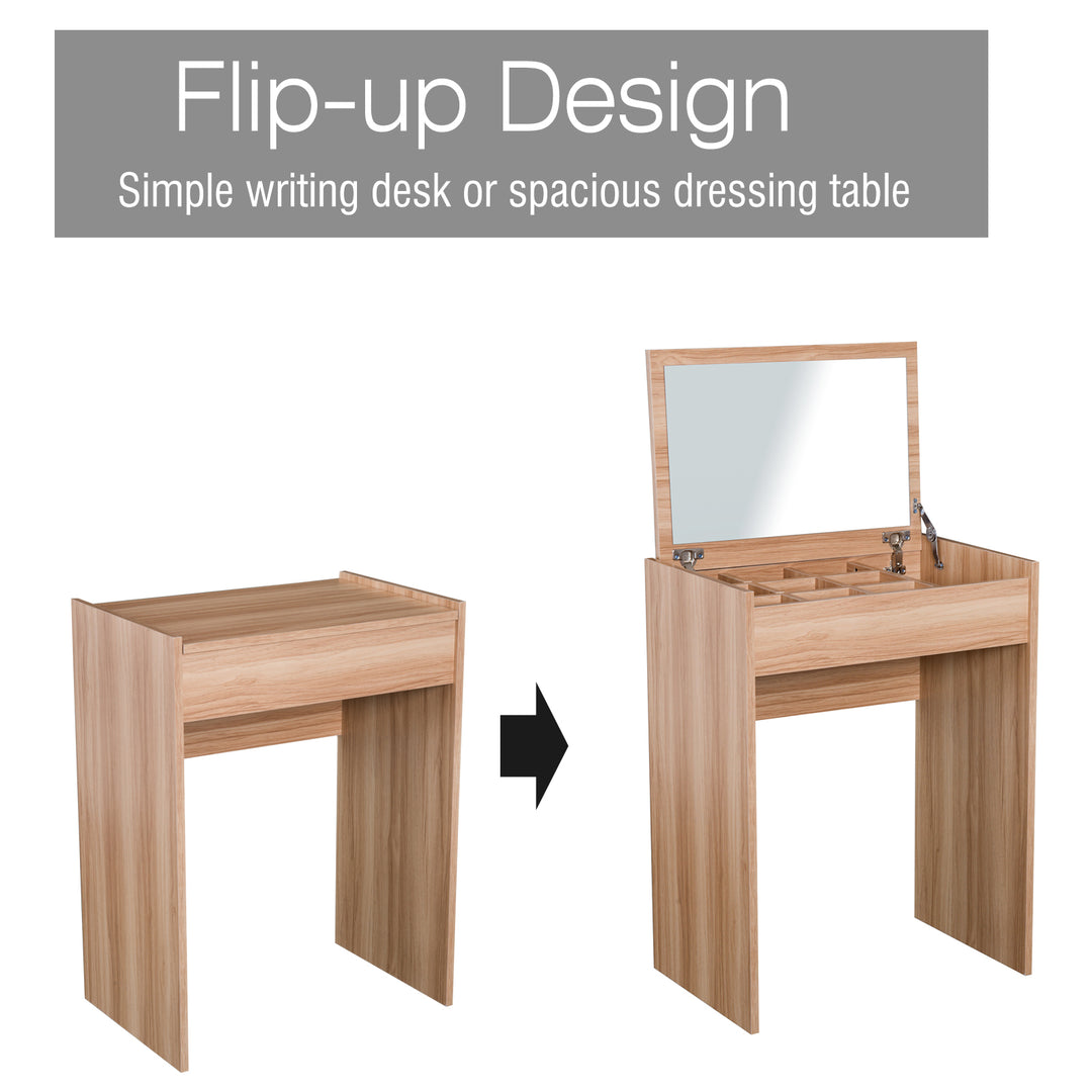 Dressing Table with Mirror and Stool, Vanity Makeup Table with Flip Up Mirror, Vanity Desk with Storage Unit and Padded Seat, Wood