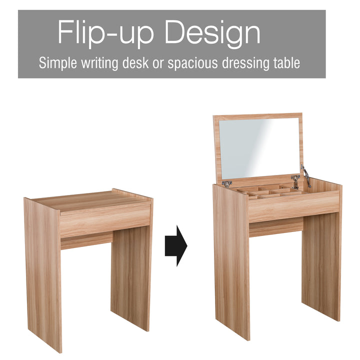 Dressing Table with Mirror and Stool, Vanity Makeup Table with Flip Up Mirror, Vanity Desk with Storage Unit and Padded Seat, Wood