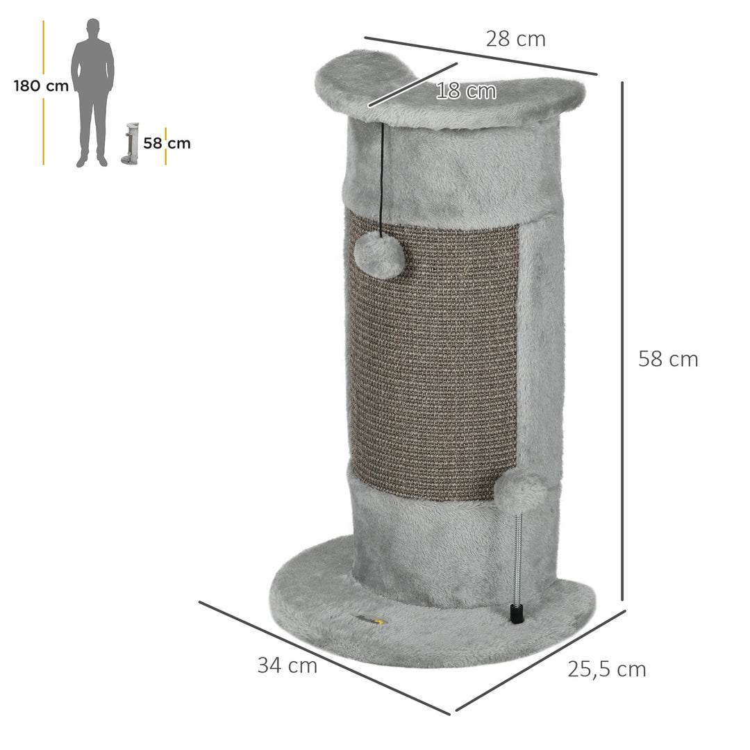 58cm Cat Scratching Post, with Covered Plush, Play Balls, for Corner Walls - Grey