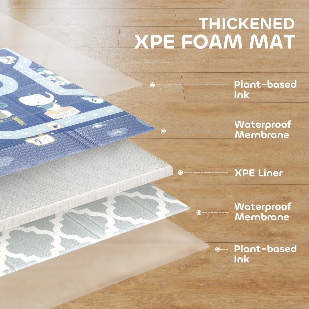 MCL Foldable Baby Play Mat, Baby Playpen, Reversible Foam Playmat, Floor Mats for Toddlers, Traffic and Grey Diamond Theme