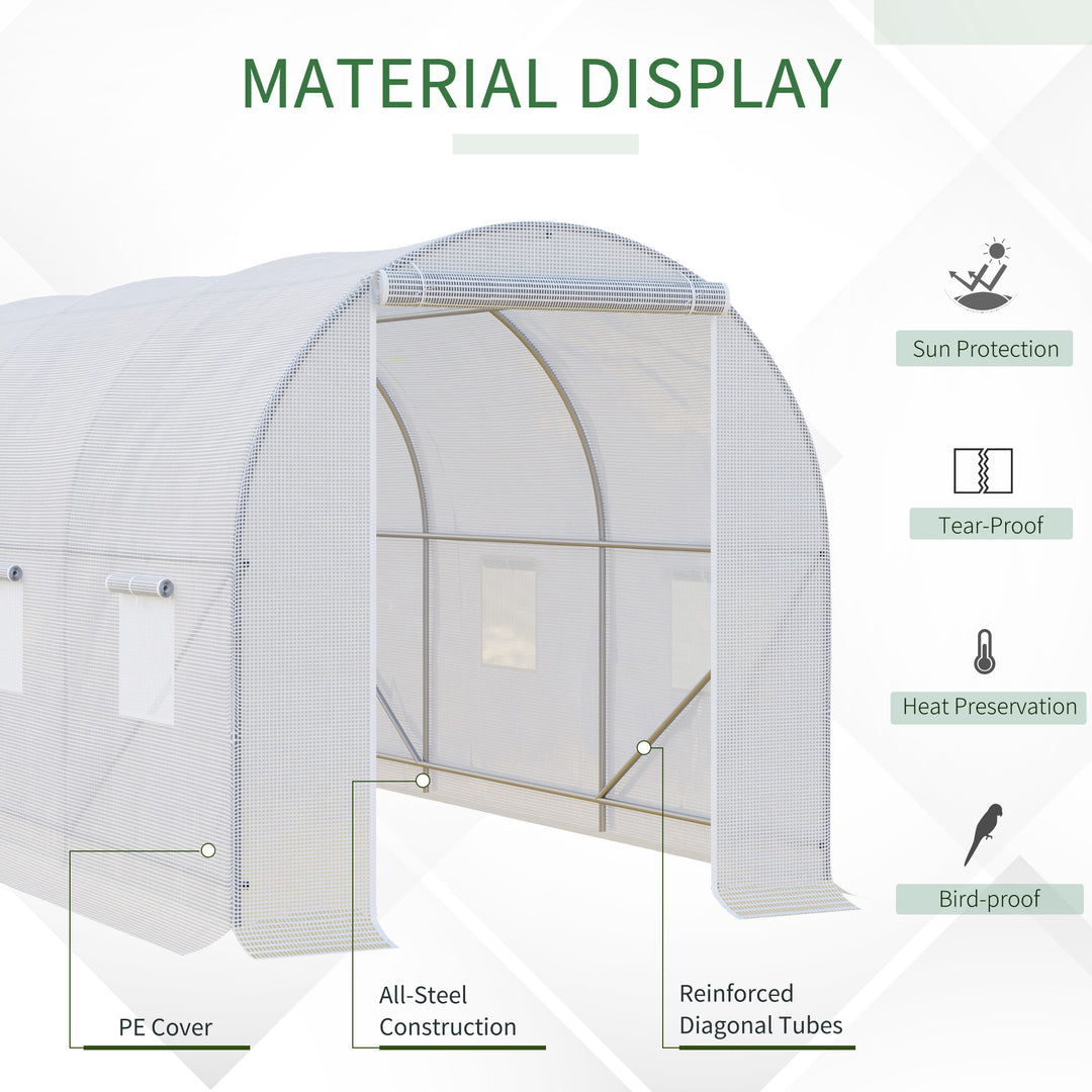 MCL 3.5 x 2 x 2 m Polytunnel Greenhouse, Walk-in Green House for Garden with Mesh Windows, Galvanised Steel Frame, White
