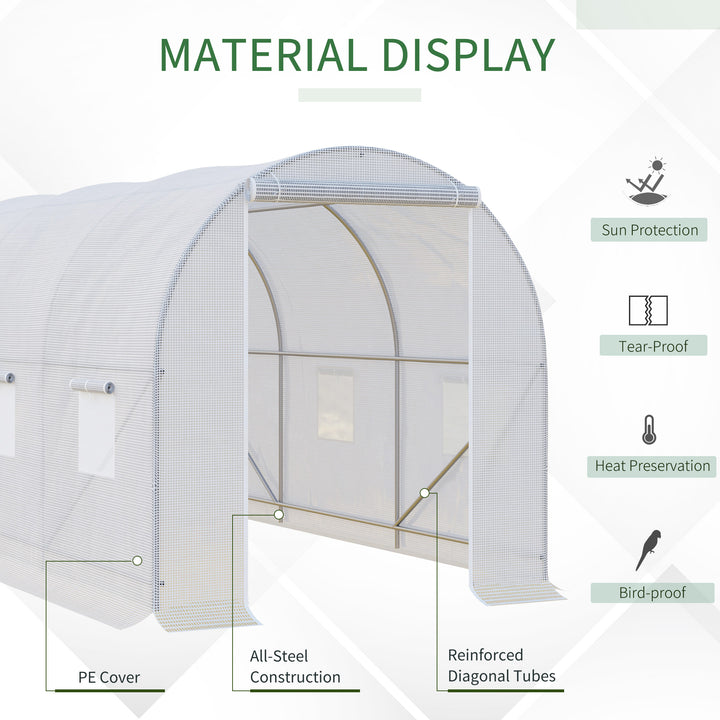 MCL 3.5 x 2 x 2 m Polytunnel Greenhouse, Walk-in Green House for Garden with Mesh Windows, Galvanised Steel Frame, White