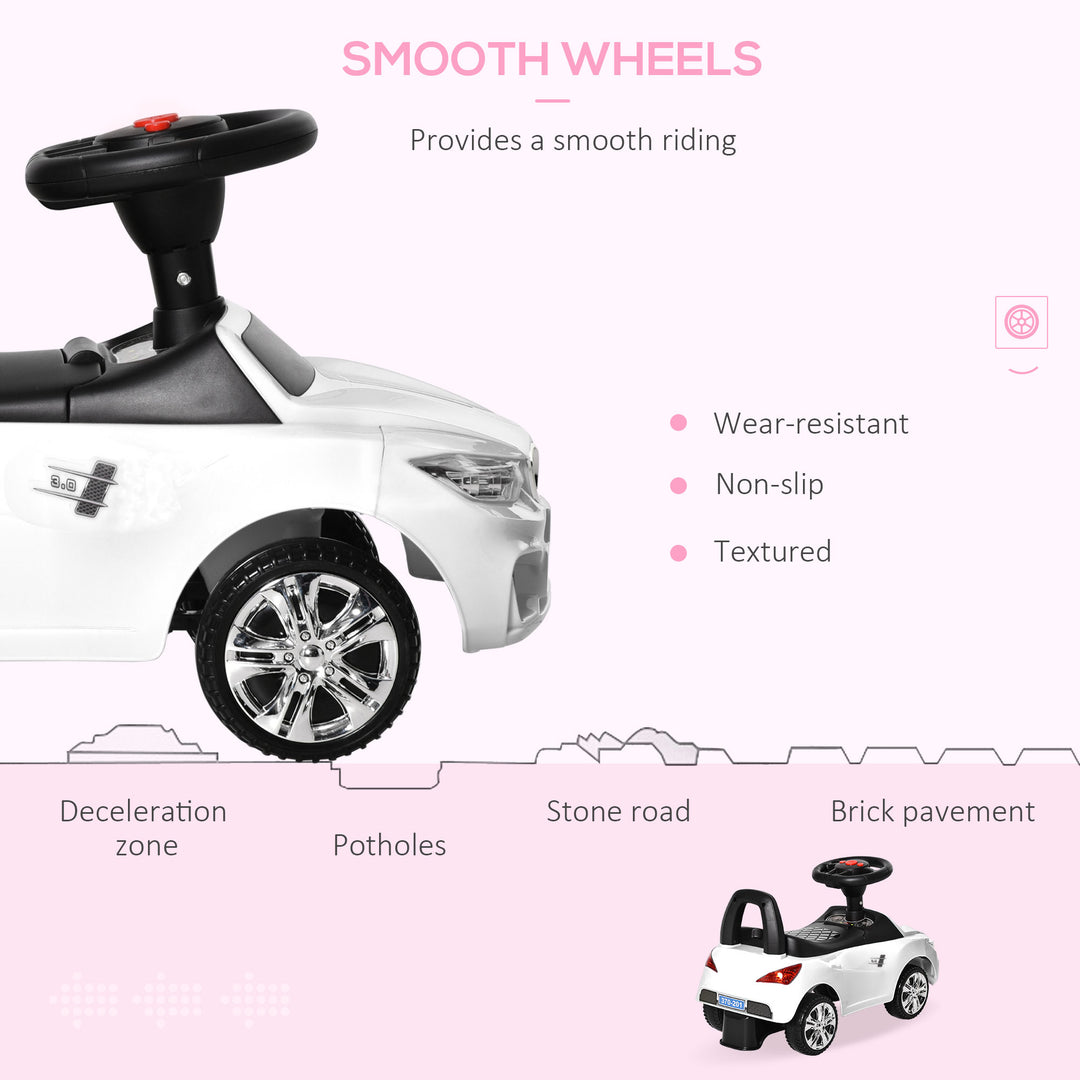 HOMCOM Kids Car Kides Ride on Push Car, 4-in-1, Foot-to-Floor with Anti-Overturning System & Under-seat Storage, White | Aosom UK