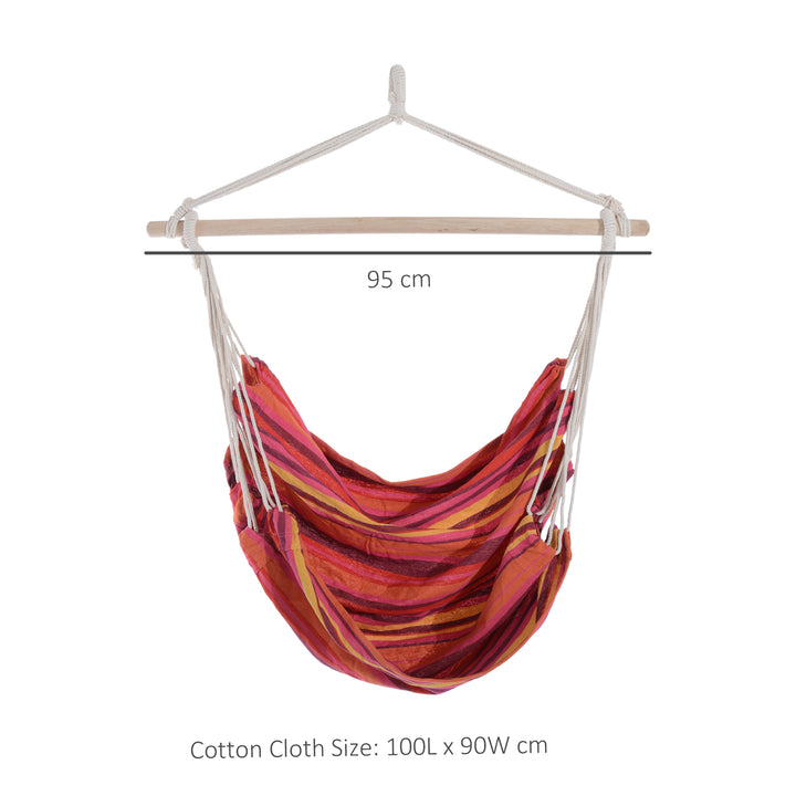 Outdoor Hanging Rope Chair with Cotton Rope, Garden Hammock Chair with Wooden Support Bar Cotton Cloth, Portable Garden Chair for Patio & Tree, Red