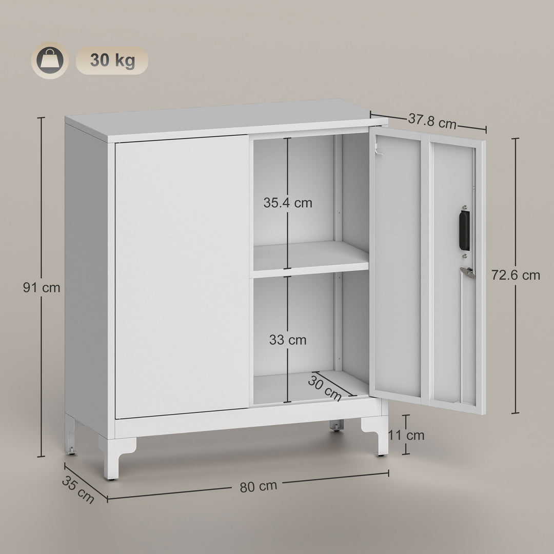 Lockable Metal Filing Cabinet, 2-Tier Storage Cupboard with Double Doo