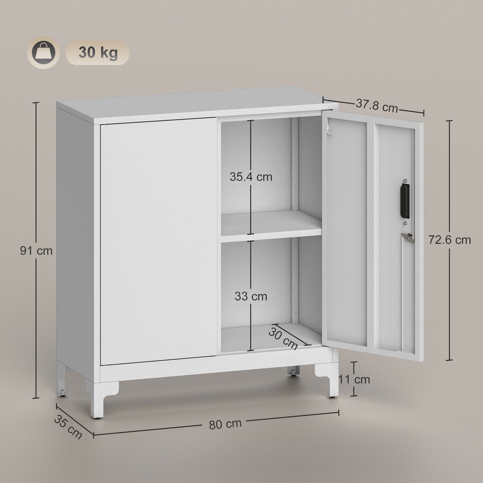 Lockable Metal Filing Cabinet, 2-Tier Storage Cupboard with Double Doo