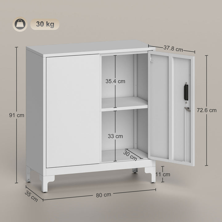 Lockable Metal Filing Cabinet, 2-Tier Storage Cupboard with Double Doo