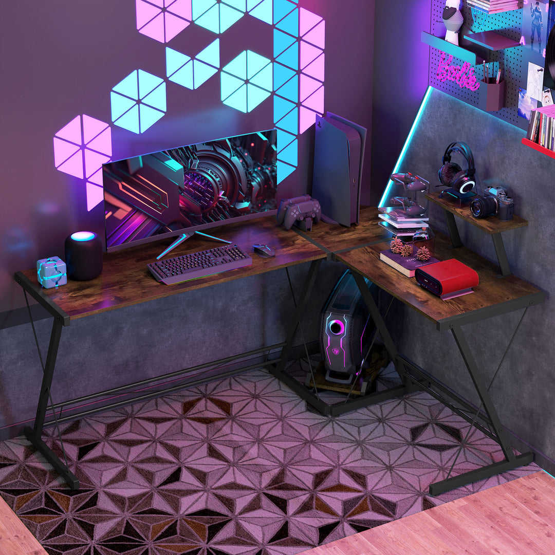 L Shaped Corner Desk, Gaming Desk, Computer Table with Monitor Stand and CPU Stand, Study Workstation for Home Office, 155 x 115 x 91.5cm, Rustic Brown and Black