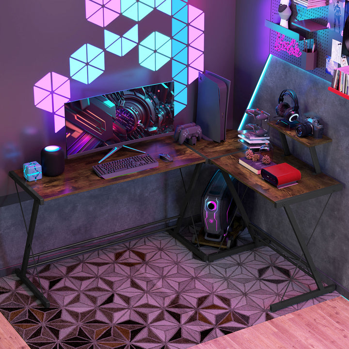 L Shaped Corner Desk, Gaming Desk, Computer Table with Monitor Stand and CPU Stand, Study Workstation for Home Office, 155 x 115 x 91.5cm, Rustic Brown and Black