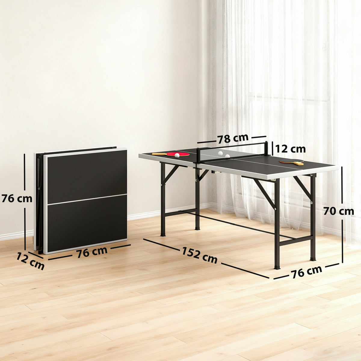 5ft Mid-Size Table Tennis Table, Ping Pong Table with Net, 2 Table Ten