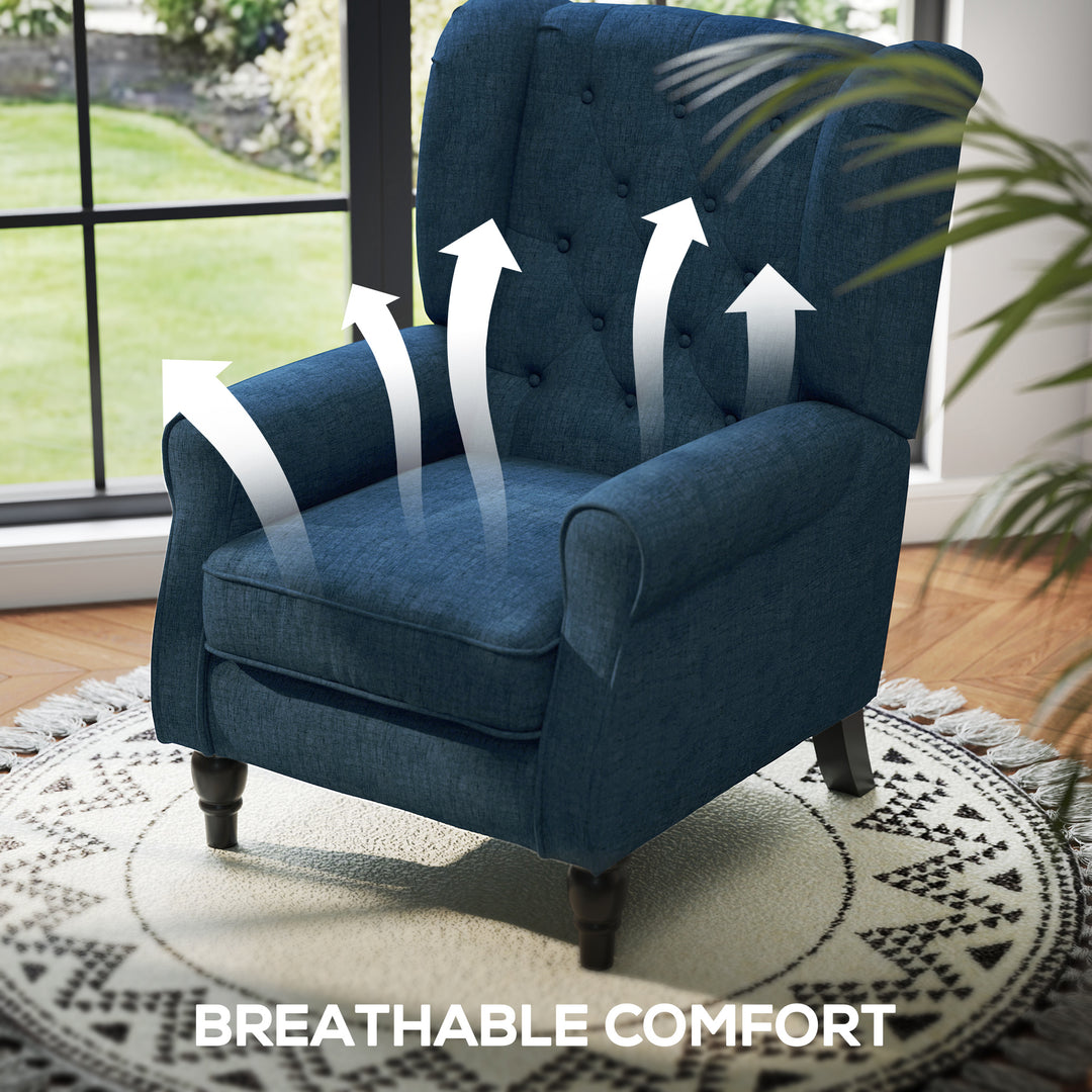 Wingback Accent Chair, Retro Upholstered Button Tufted Occasional Chair for Living Room and Bedroom, Blue