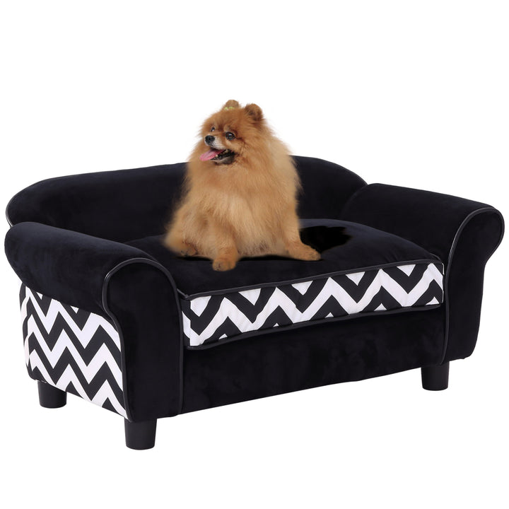 PawHut Pet Sofa for XS-S Dogs, Cat Couch with Soft Cushion, Washable Cover, Detachable Legs, Wooden Frame, Black | Aosom UK