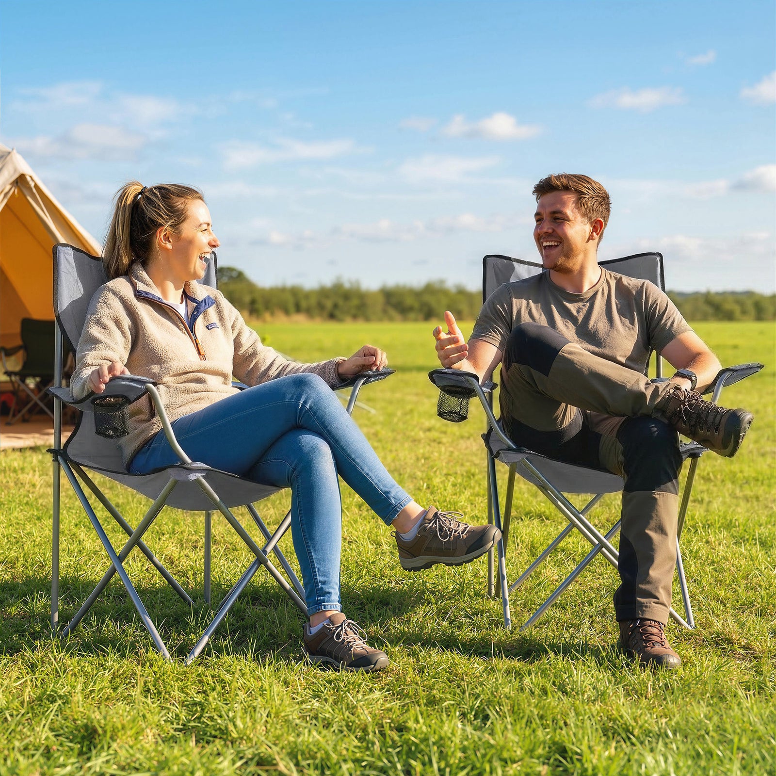 Camping Chair Set of 2 Portable Folding Outdoor Camp Chair with Cup Ho