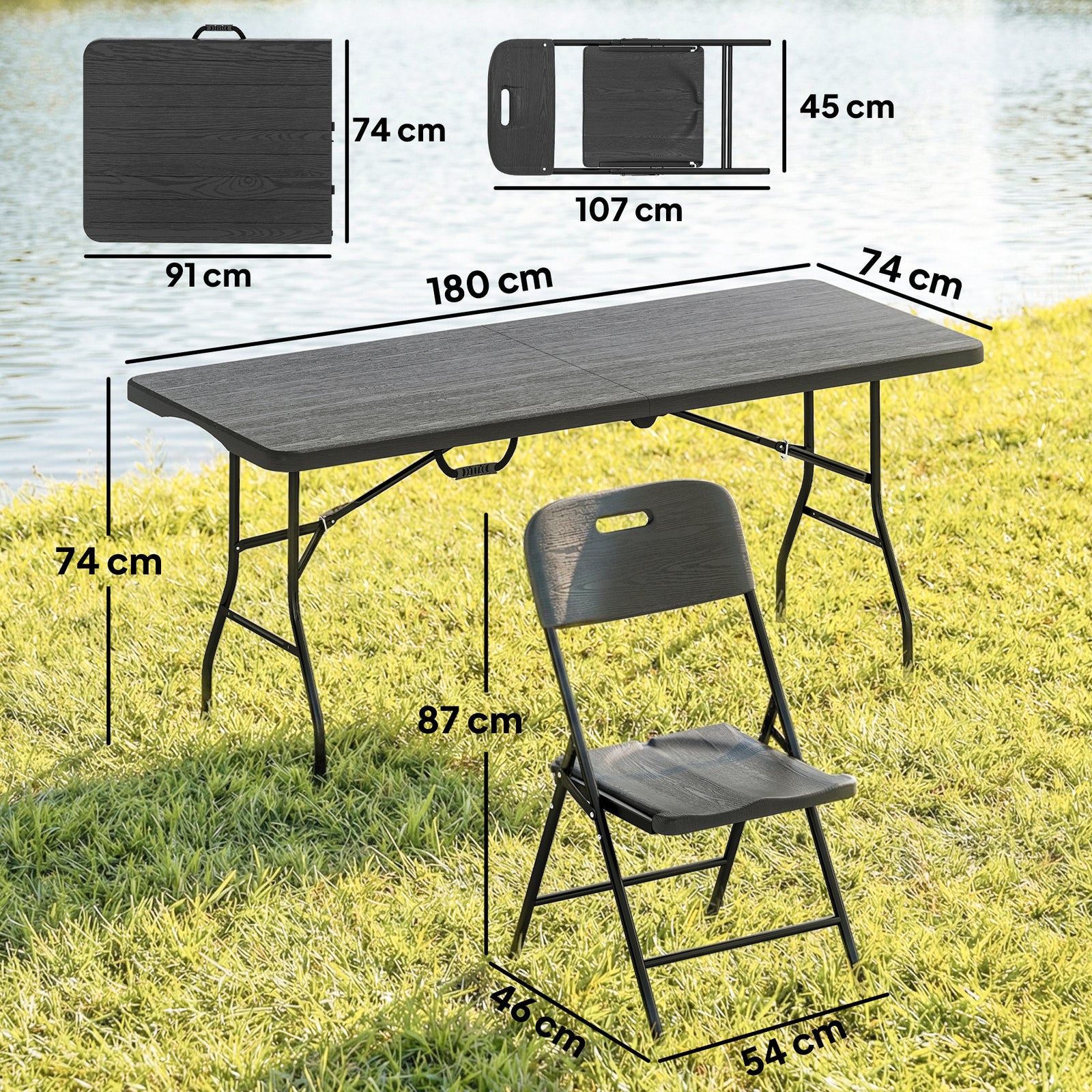 5 Piece 6ft Foldable Table and Chairs, Portable Picnic Table Set with 