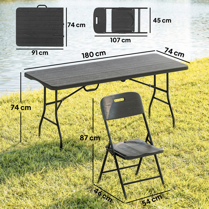 5 Piece 6ft Foldable Table and Chairs, Portable Picnic Table Set with 