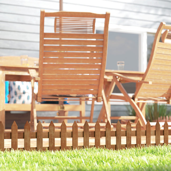 MCL Pack of 12 Wooden Border Fences, Garden Fixed Picket Fence for Lawn Edging, Flowerbed, 60L x 1D x 34H cm, Brown