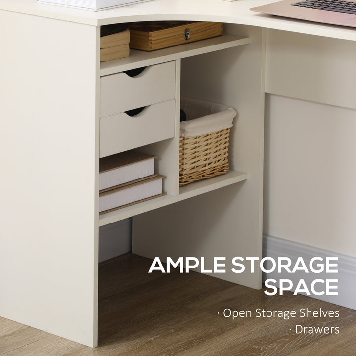 L Shaped Desk, 120cm Computer Desk, Corner Desk with 2 Drawers and 3 Storage Compartments for Home Office, Study Workstation, White